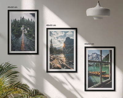 Billedvæg inspiration Bro, skov, sø, både, bjerge