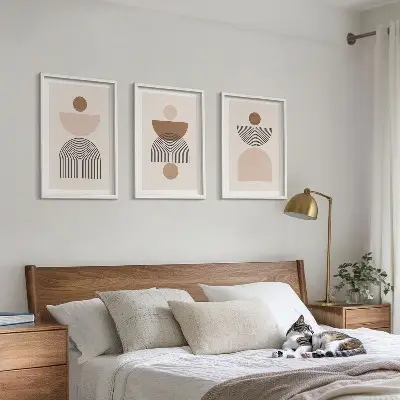 Abstrakte brune former triptyk billeder med ramme