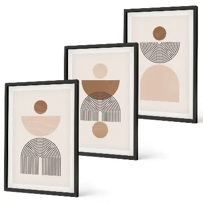 Abstrakte brune former triptyk billeder med ramme