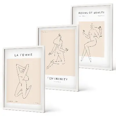 Billedsæt til soveværelset plakat med minimalistiske kvindesilhuetter