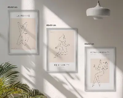 Billedsæt til soveværelset plakat med minimalistiske kvindesilhuetter