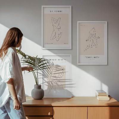 Billedsæt til soveværelset Plakat med minimalisme og kvinders silhuetter