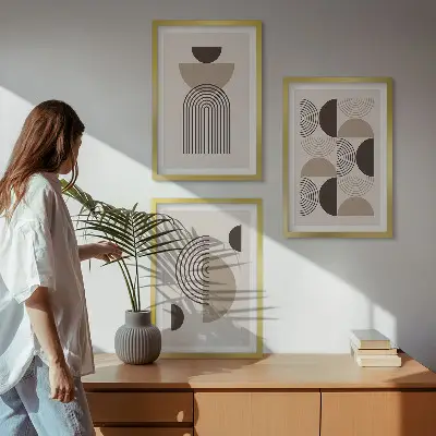 Abstrakte minimalismemønstre triptyk med ramme