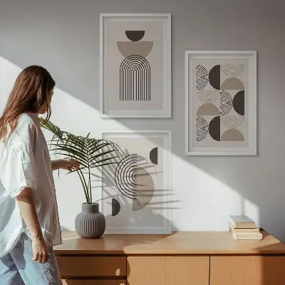 Abstrakte minimalismemønstre triptyk med ramme