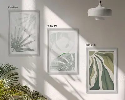 Triptykon med planter i grønne og grå nuancer billeder med ramme