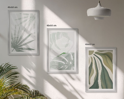 Triptykon billeder med ramme Planters blade i grønt og gråt