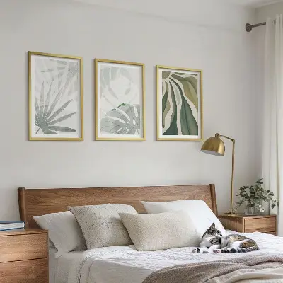 Triptykon med planter i grønne og grå nuancer billeder med ramme