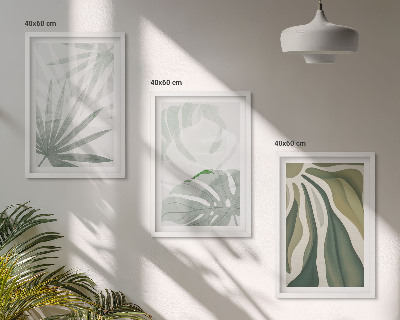 Triptykon billeder med ramme Planters blade i grønt og gråt