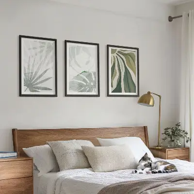 Triptykon med planter i grønne og grå nuancer billeder med ramme