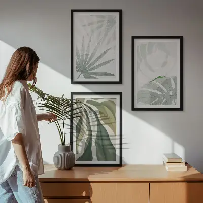 Triptykon med planter i grønne og grå nuancer billeder med ramme
