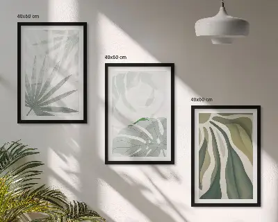 Triptykon med planter i grønne og grå nuancer billeder med ramme