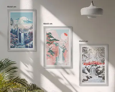 Triptykon billeder med ramme bjerglandskaber med vandfald