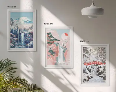 Triptykon billeder med ramme bjerglandskaber med vandfald