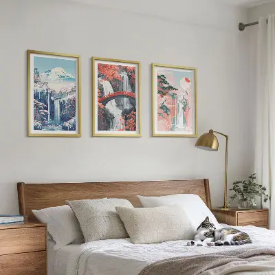 Sengesæt til soveværelset med motiv af vandfald, bjerge, bro og træer