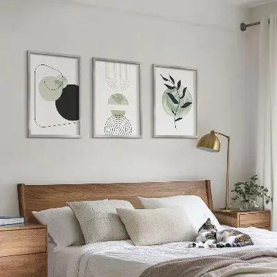 Abstrakte planteformer triptykon med ramme
