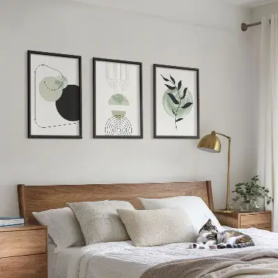 Abstrakte planteformer triptykon med ramme