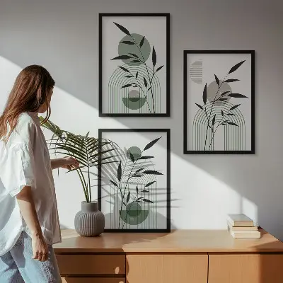 Billedsæt til soveværelset med boho plante-motiver