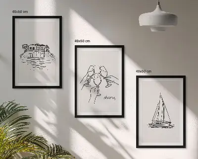 Triptykon billeder med ramme motiv af sejlbåd ved vandet