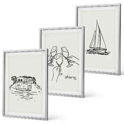 Triptykon billeder med ramme motiv af sejlbåd ved vandet
