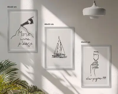 Sengesæt til soveværelset med motiv af vin, sejlbåd og glas i stregtegning