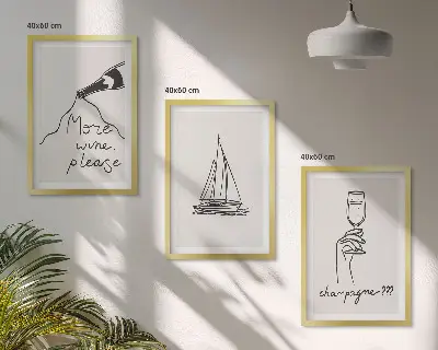 Sengesæt til soveværelset med motiv af vin, sejlbåd og glas i stregtegning