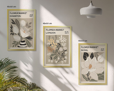 Triptykon billeder med ramme Retroblomster fra byer rundt om i verden