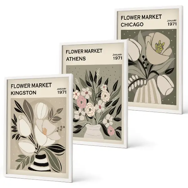 Billedsæt til soveværelset med retro blomstermotiver