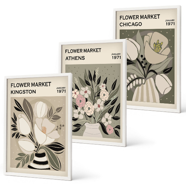 Billedsæt til soveværelset Retro blomsterarrangementer