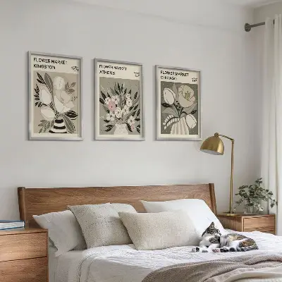 Billedsæt til soveværelset med retro blomstermotiver