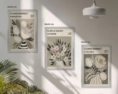 Billedsæt til soveværelset med retro blomstermotiver