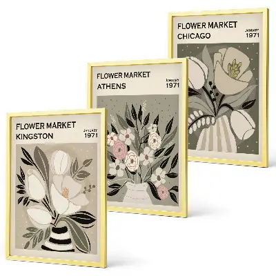 Billedsæt til soveværelset med retro blomstermotiver