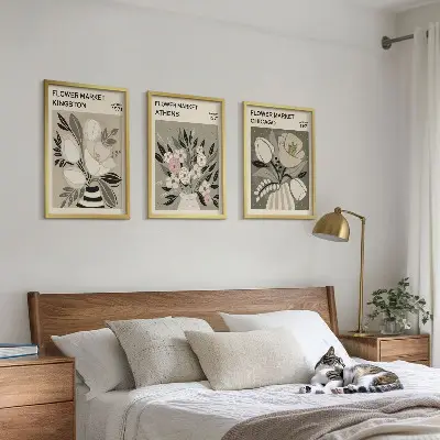 Billedsæt til soveværelset med retro blomstermotiver