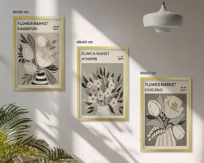 Billedsæt til soveværelset med retro blomstermotiver