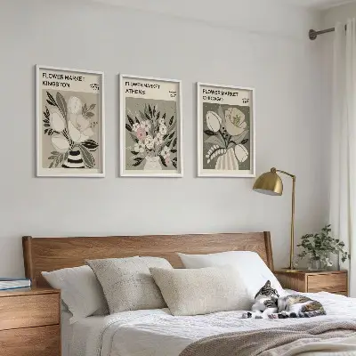Billedsæt til soveværelset med retro blomstermotiver