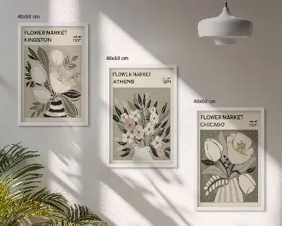 Billedsæt til soveværelset med retro blomstermotiver