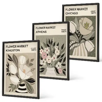 Billedsæt til soveværelset med retro blomstermotiver