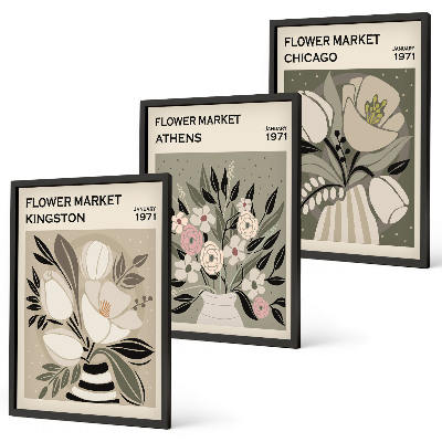 Billedsæt til soveværelset Retro blomsterarrangementer