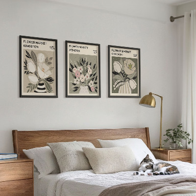 Billedsæt til soveværelset Retro blomsterarrangementer