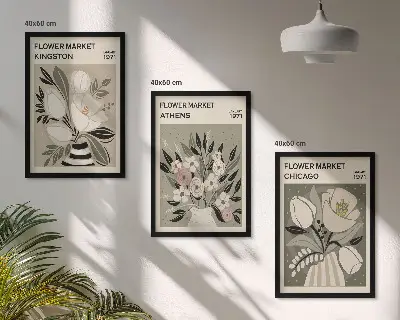 Billedsæt til soveværelset med retro blomstermotiver