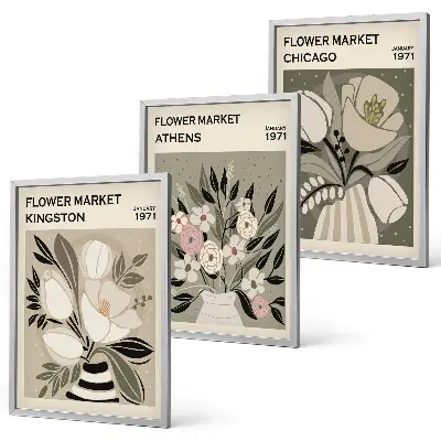 Billedsæt til soveværelset med retro blomstermotiver
