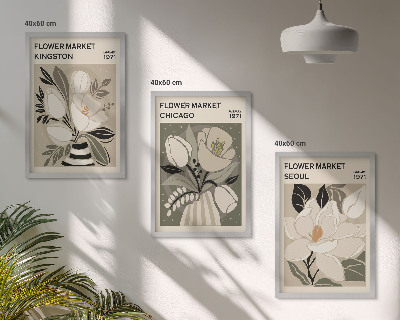 Triptykon billeder med ramme Blomster Kingston Seoul Chicago retro
