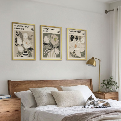 Triptykon billeder med ramme Blomster Kingston Seoul Chicago retro