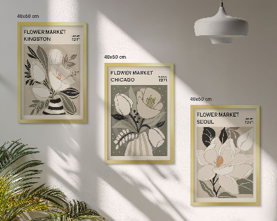Triptykon billeder med ramme Blomster Kingston Seoul Chicago retro