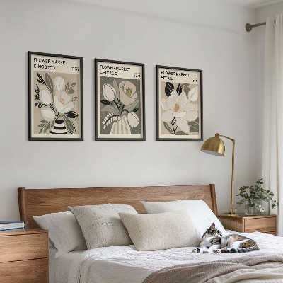 Triptykon billeder med ramme Blomster Kingston Seoul Chicago retro
