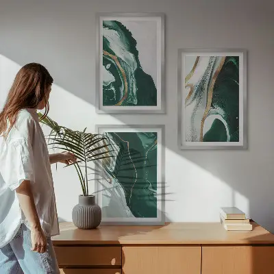 Billedvæg med abstrakt kunst grønne malingsmønstre