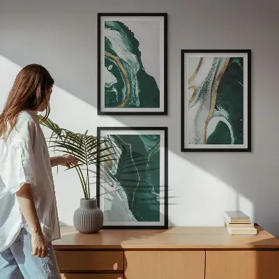 Billedvæg med abstrakt kunst grønne malingsmønstre