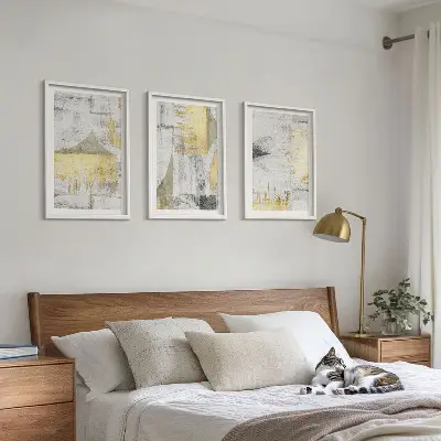 Abstrakte moderigtige malerier triptykon med ramme