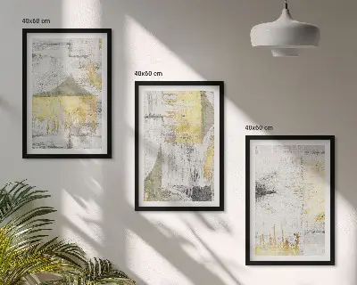 Abstrakte moderigtige malerier triptykon med ramme