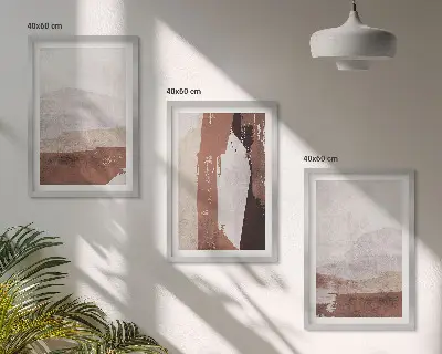 Billedsæt til soveværelset med brune og beige abstrakte mønstre