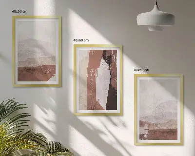 Billedsæt til soveværelset med brune og beige abstrakte mønstre